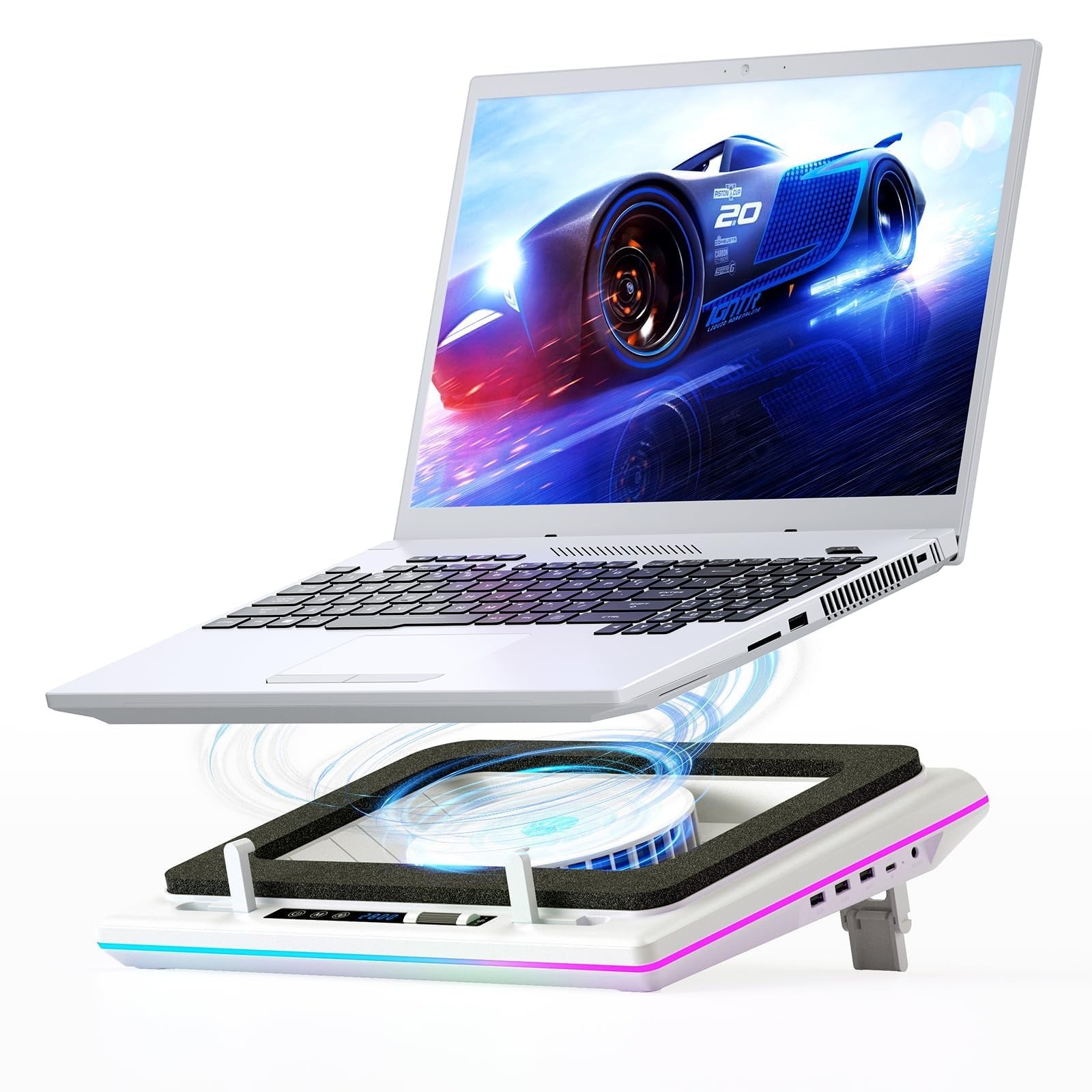 Fast Cooling RGB Laptop Cooler Pad 15.6-19in 5.5in Turbofan Adapter Dust Filter