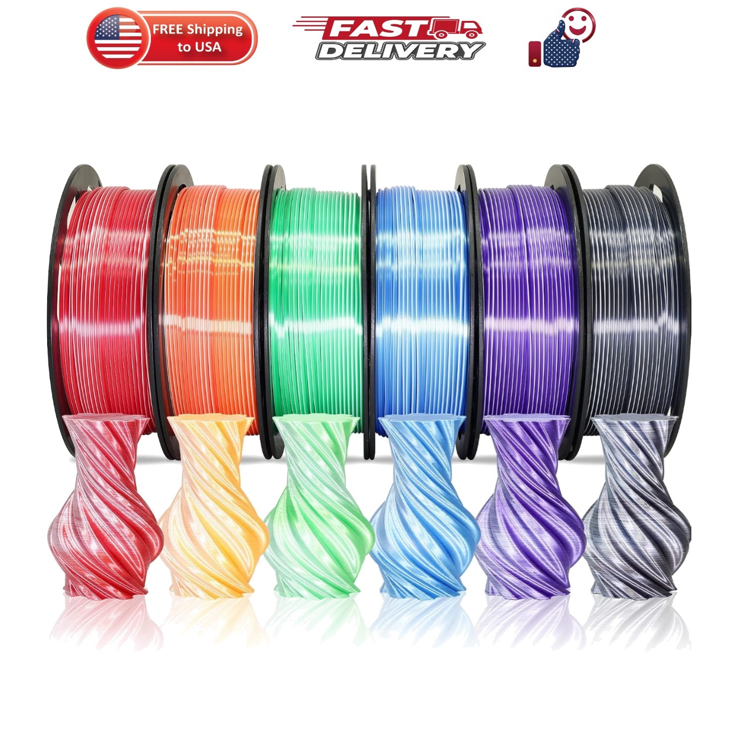 Dual Color 1.75mm 3D Printer Filament Bundle, Silk PLA 6 Spools Pack - White ...