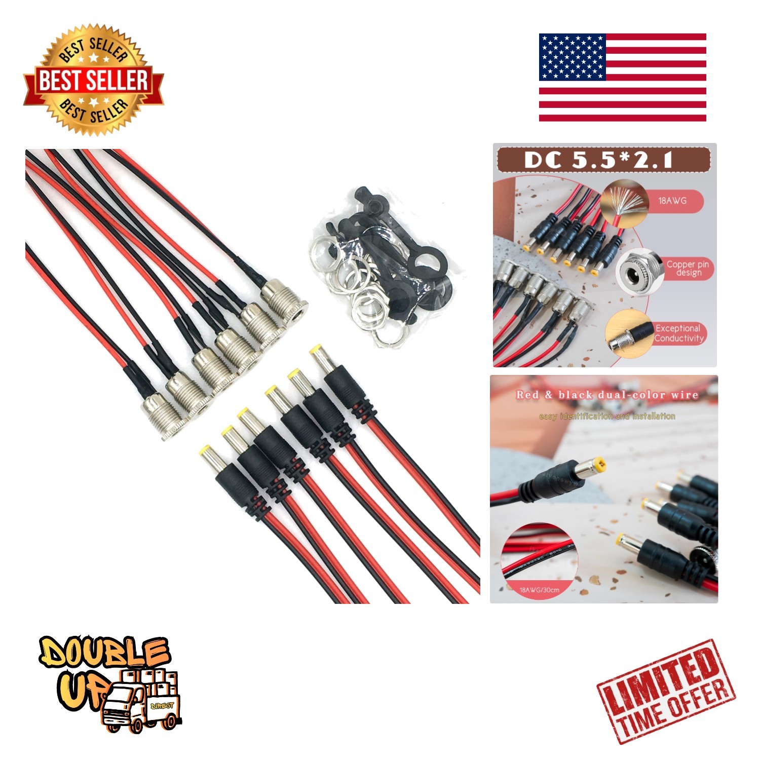 Versatile 6-Pack Female Panel Mount DC Power Jack Connectors - Black Finish