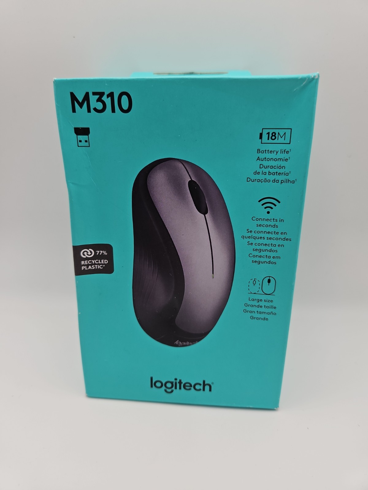 Logitech M310 Wireless Ambidextrous Full Size Mouse Silver New P
