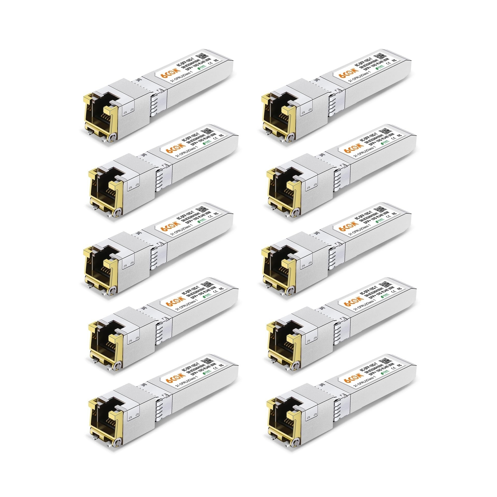10Pack 1.25G/2.5G/5G/10GBase-T SFP+ Transceiver, 10G SFP+ to RJ45 Copper Modu...
