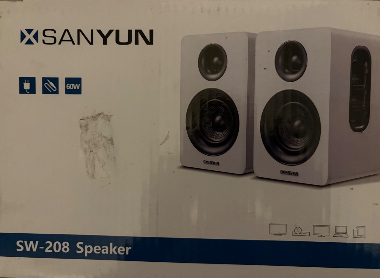 Sanyun SW208 3" Active Bluetooth 5.0 Bookshelf Speakers – 60W Carbon Fiber