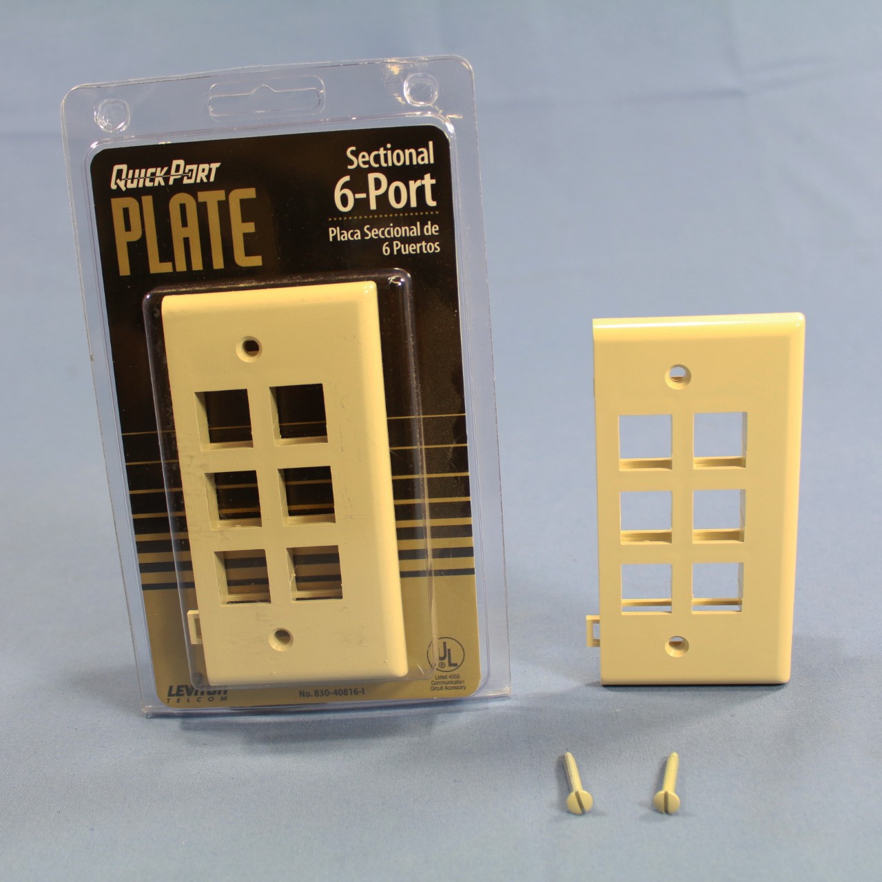 Leviton 40816-I Ivory 6-Port Quickport End Sectional Plastic Wallplates 2-pack