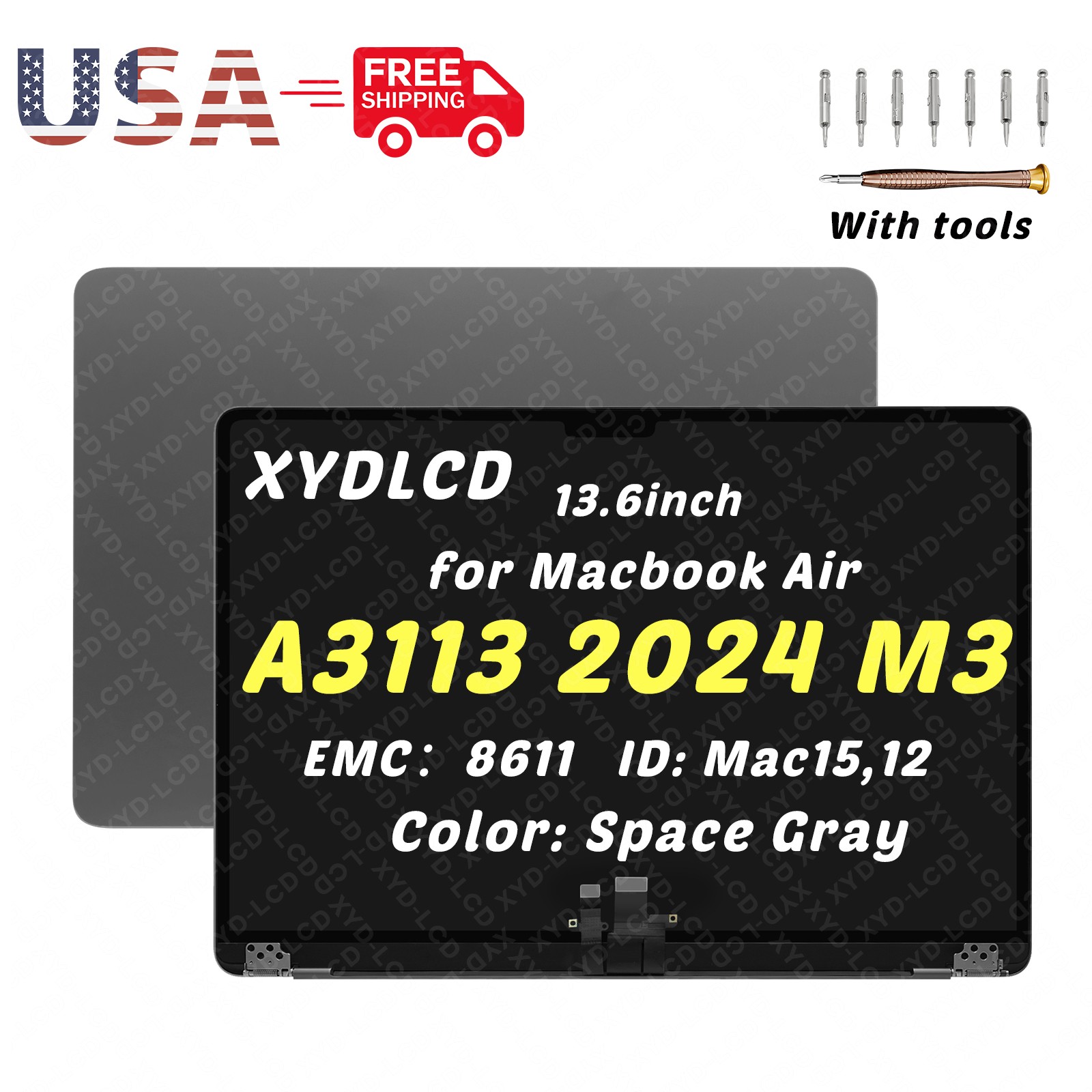 13.6" for Macbook Air A3113 EMC 8611 661-40217 LCD Screen Replacement Space Gray