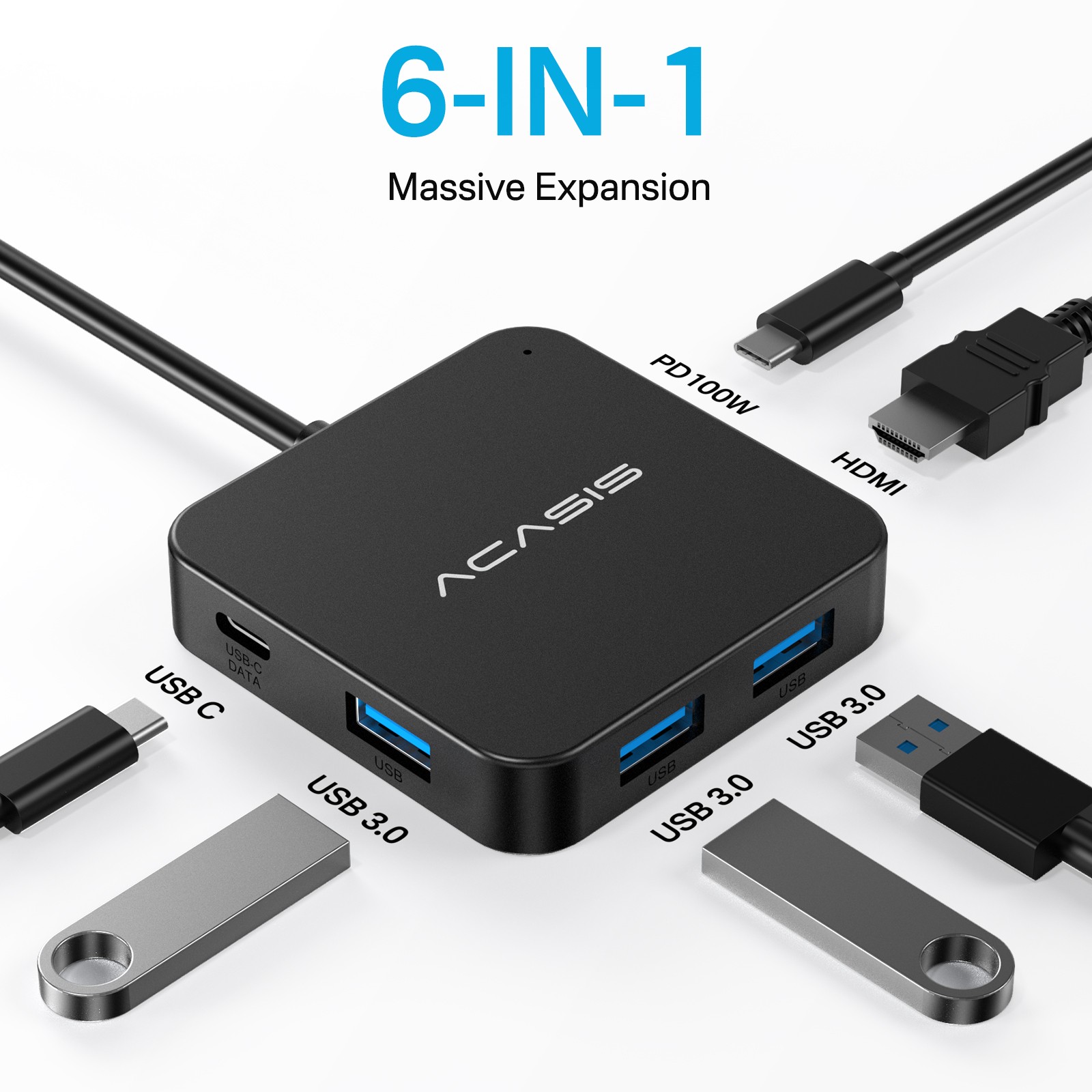 Acasis 6 in 1 4K USB C Hub Multiport Adapter for MacBook Pro/Air