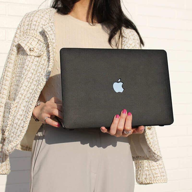 Black Litchi PU Leather Shell Case Cover For MacBook Air 13 15 Pro 13 14 15 16