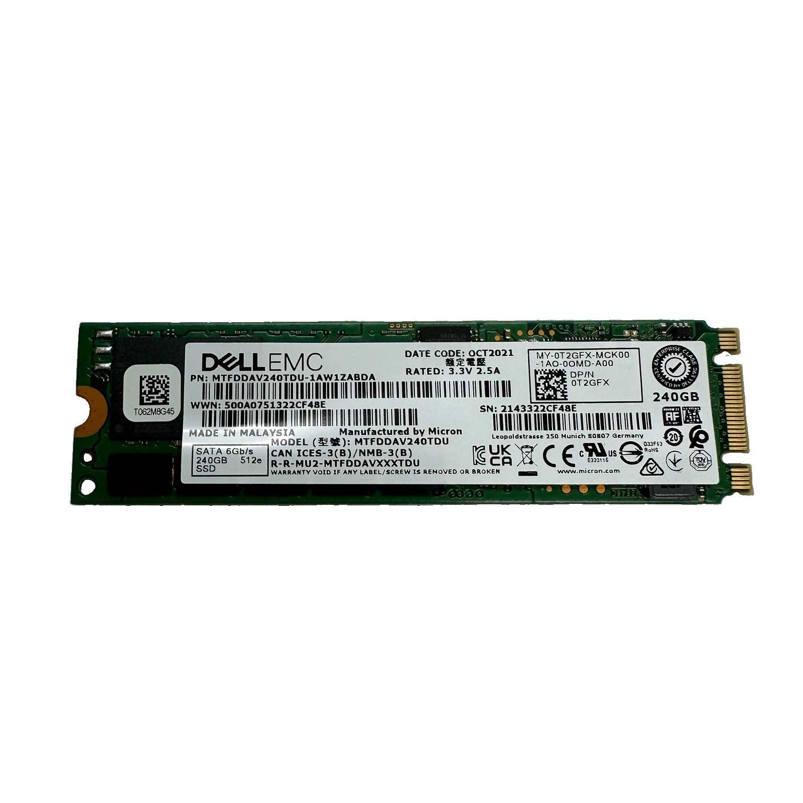 Solid State Drive Dell T2GFX (Micron MTFDDAV240TDU-1AW1ZABDA) 240GB Solid State