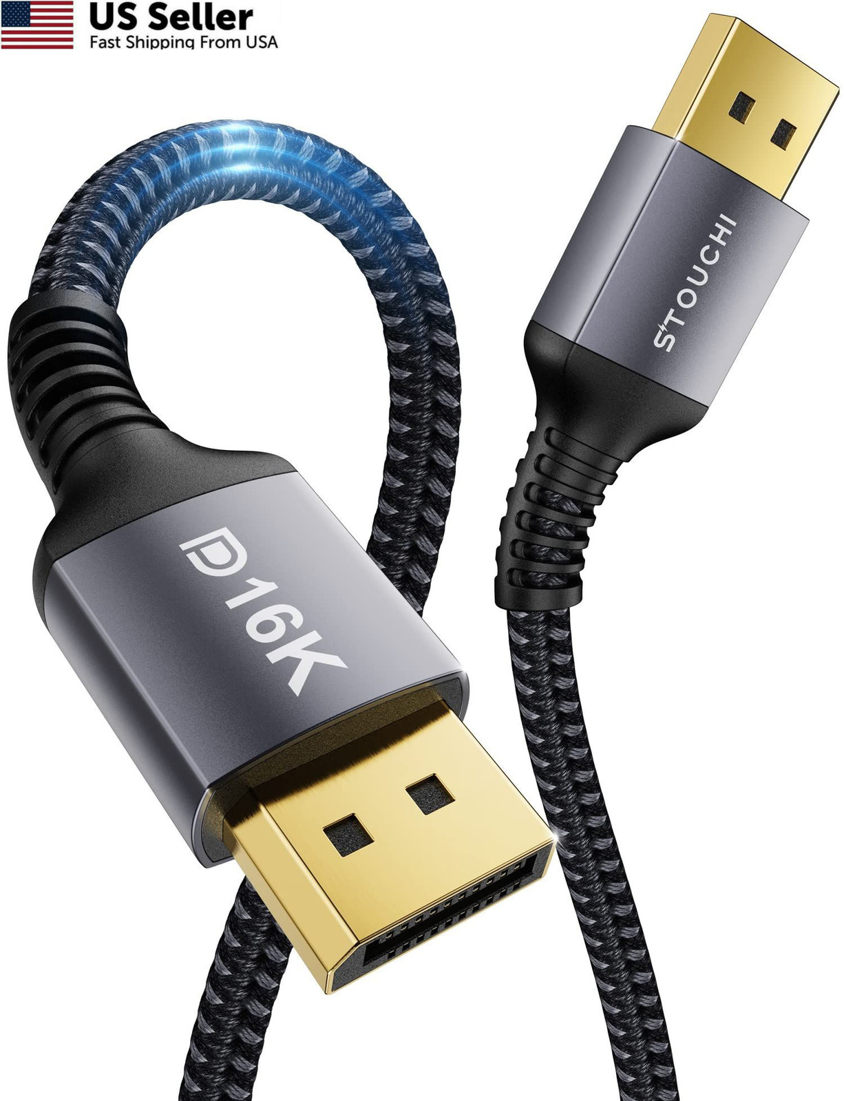 Stouchi VESA Certified DisplayPort 2.1 Cable 6.6FT, 80Gbps UHBR20 Grey