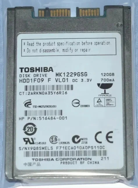 TOSHIBA MK1229GSG 120GB 1.8" MICRO SATA HARD DRIVE - HDD1F09 F VL01