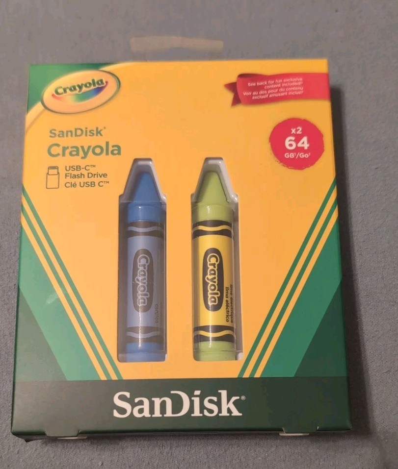 SanDisk Crayola 64GB USB-C Flash Drive 2-pk Cerulean Blue + Electric Lime NEW FS