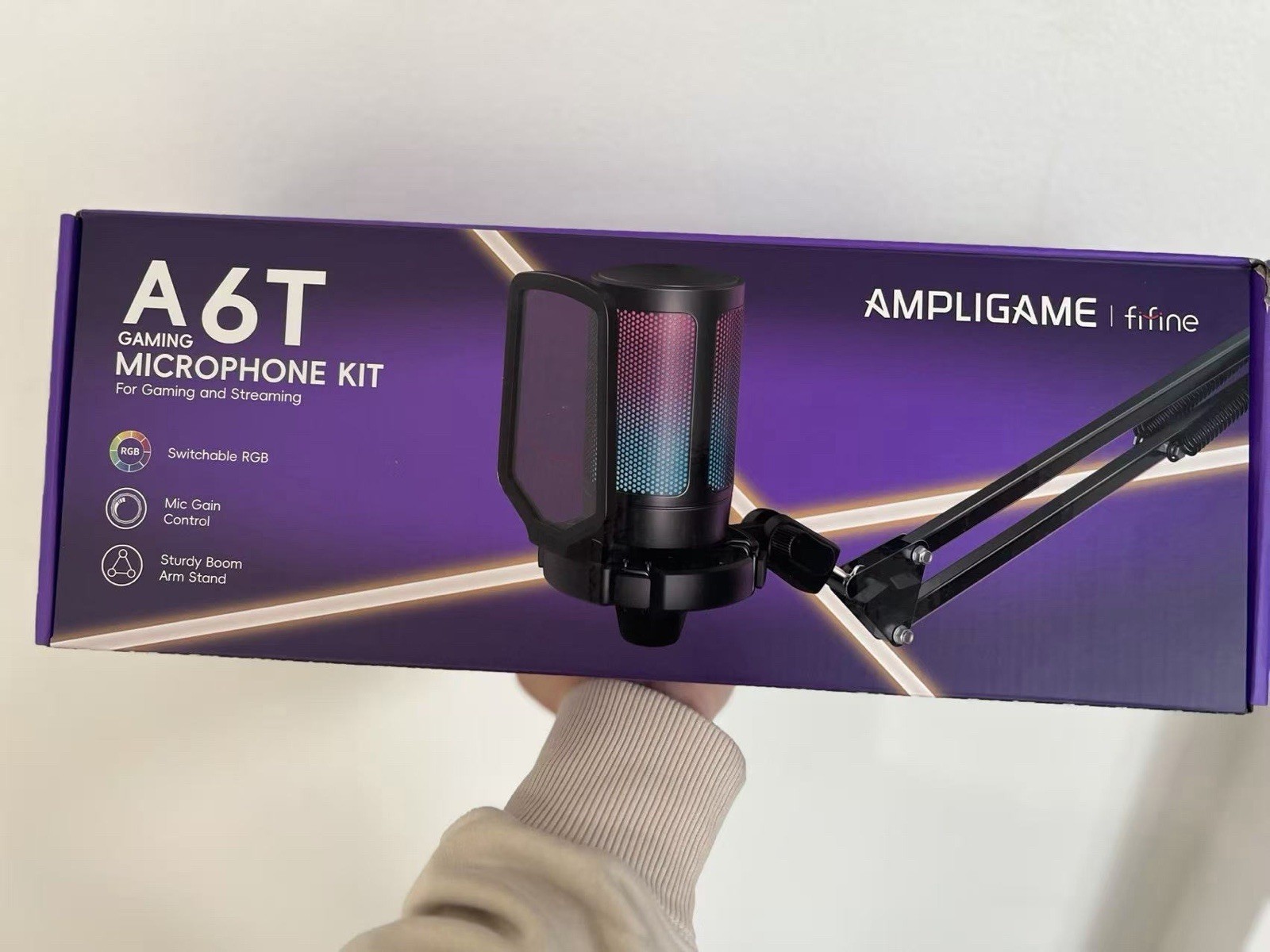 FIFINE AmpliGame A6T USB Gaming Microphone Kit RGB Boom Arm PS4 PS5 PC Mac