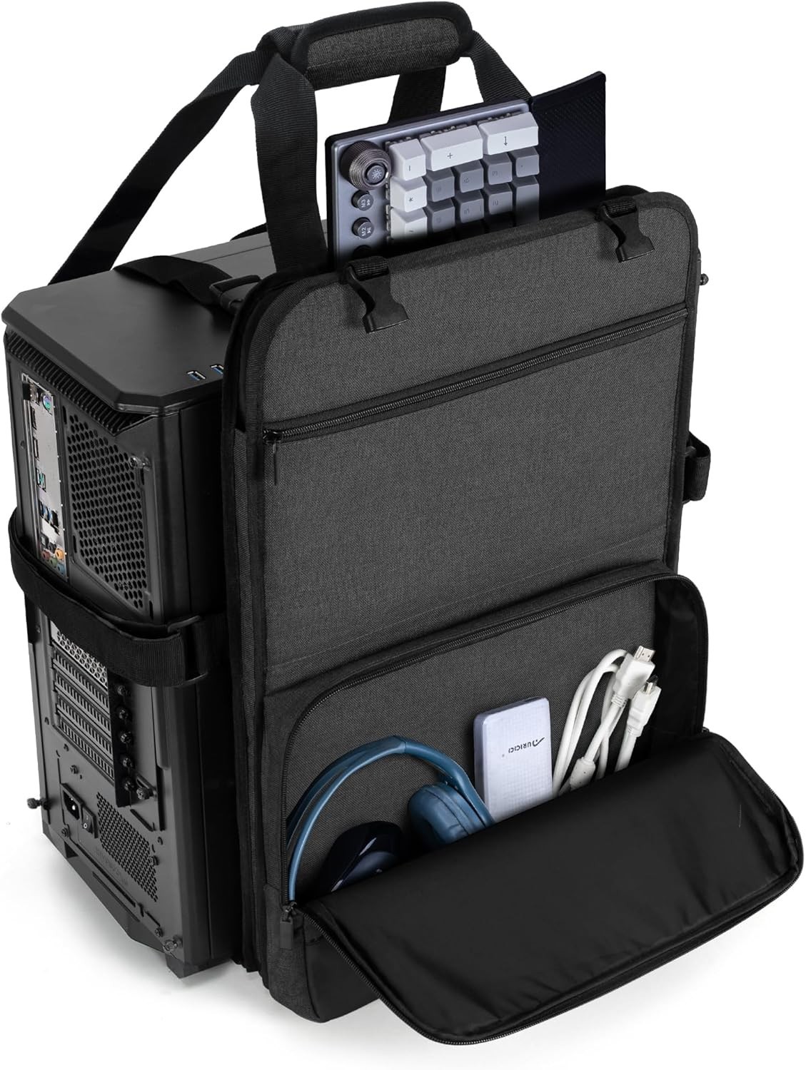 Pc Tower Carrying Strap With Handle Desktop Carrying Case With Pockets For Keybo