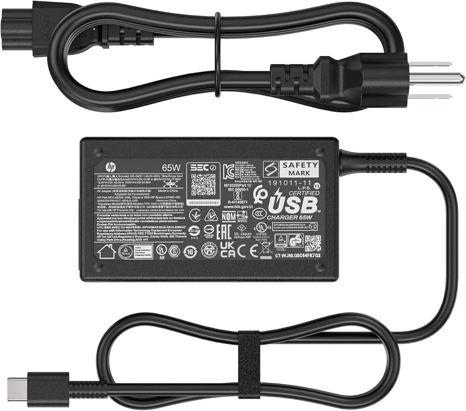 Original 65W USB-C Charger for HP Envy x360 15-eu1747nr Dragonfly 13 G4 TPN-LA12