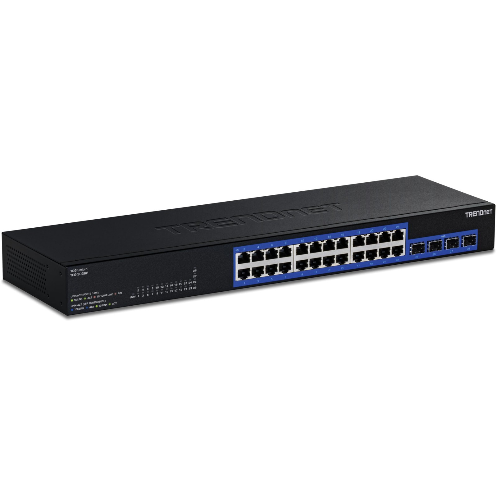 TRENDnet 28-Port Gigabit Switch with 4 x 10G SFP+ Ports, 26-Port Mix, Black