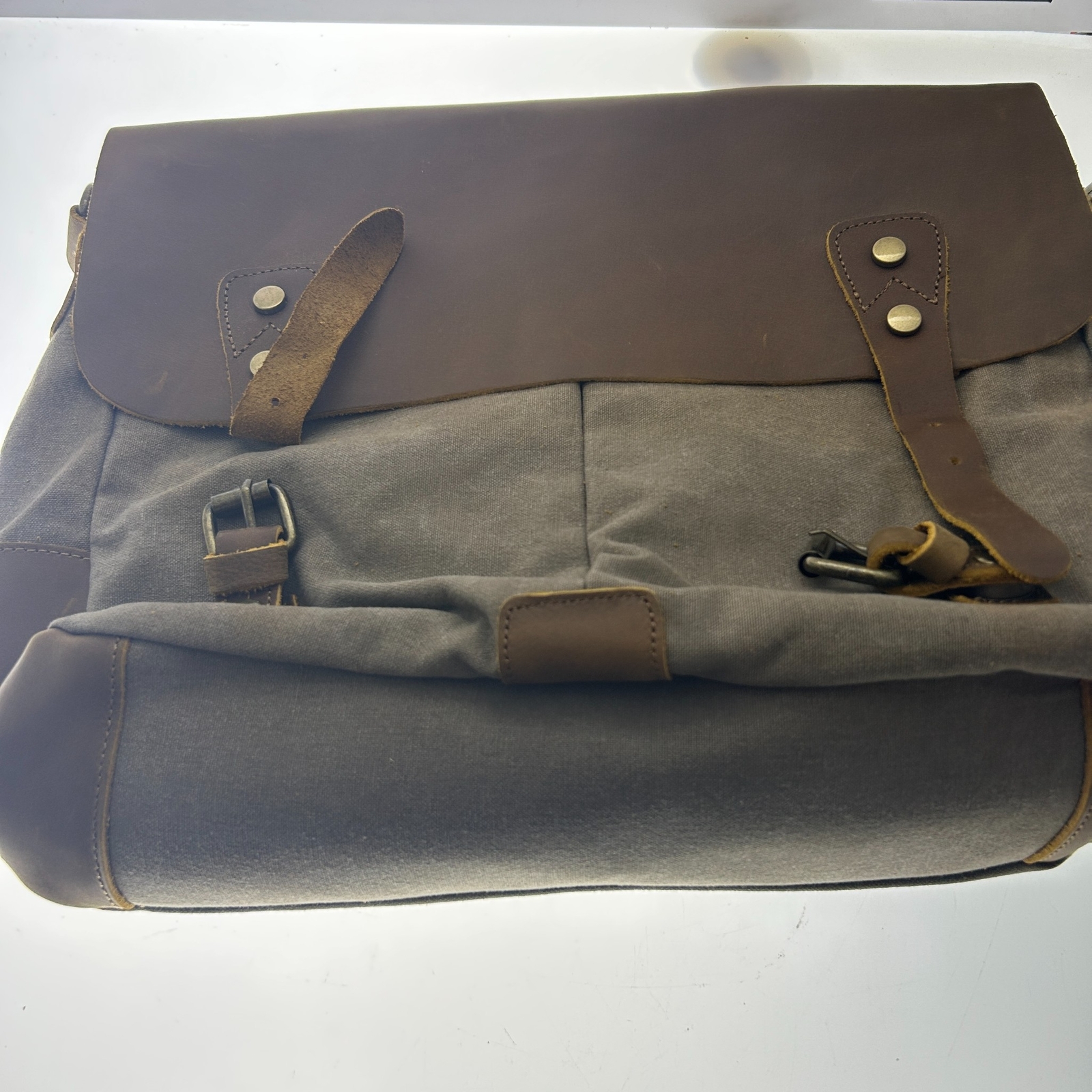 Tiding 15" Leather/Canvas Briefcase Laptop Bag Brown
