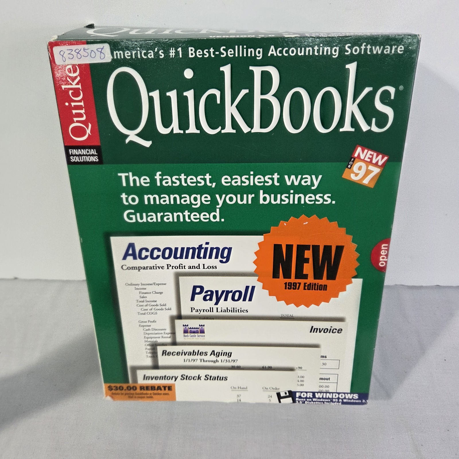 Vintage QuickBooks Version 5.0 for Windows 95 1997 Big Box 3.5" Floppy Disks &CD