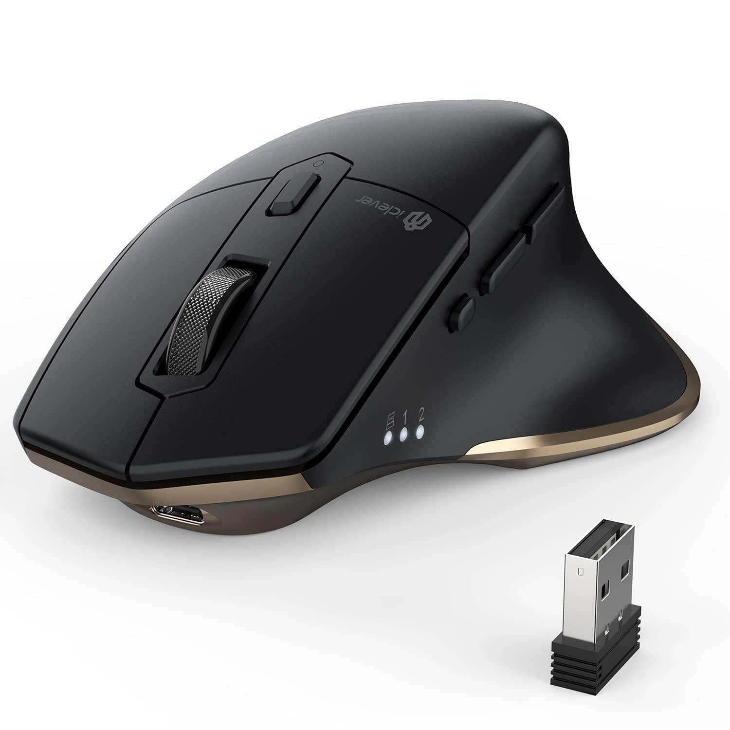 iClever Wireless Mouse with Bluetooth or USB Receiver, 5 Adjustable 2400DPI Rech
