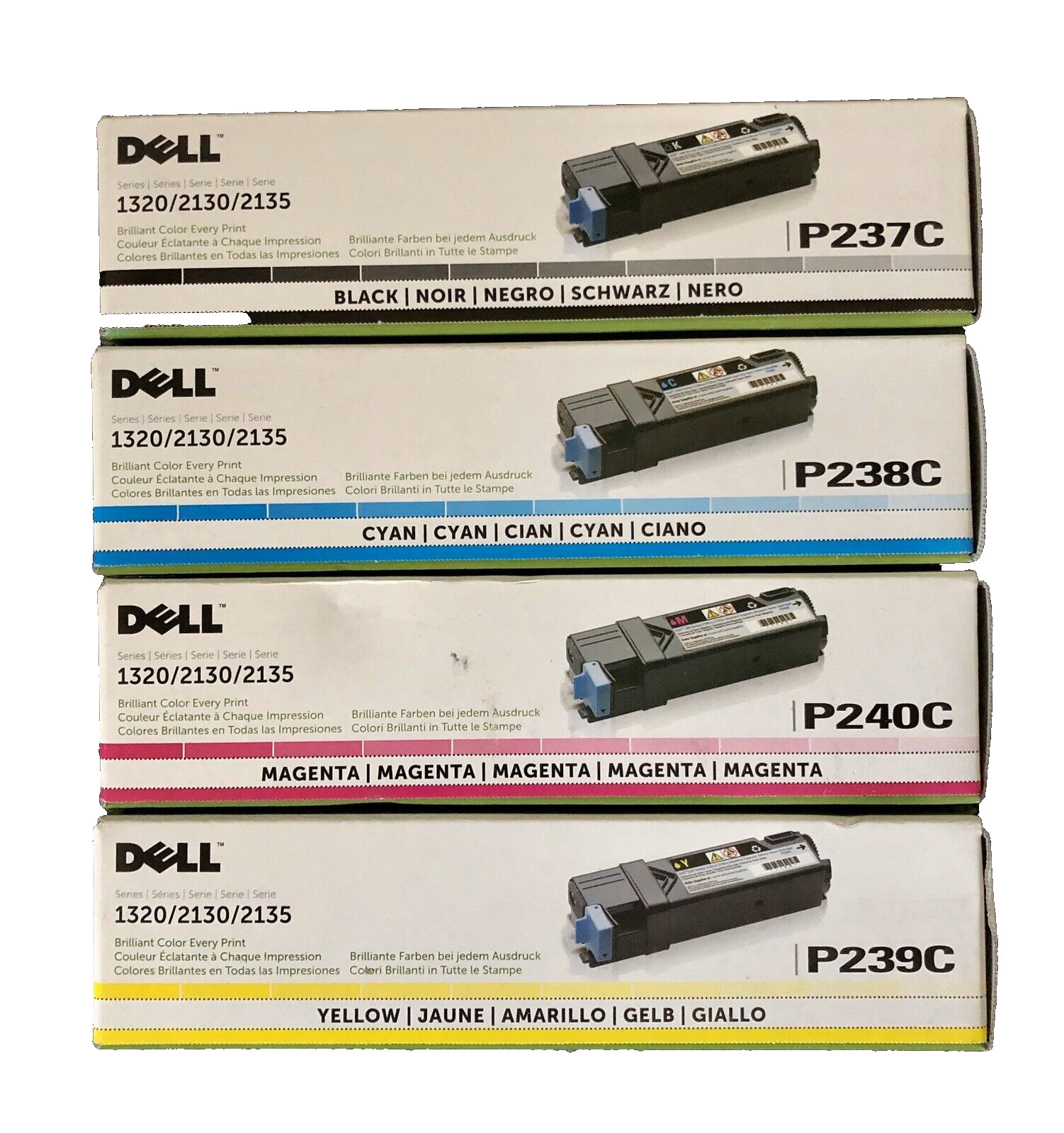 4x Genuine Toner DELL 1320c 2130cn 2135 / P237C P238C P239C P240C Cartridge Set
