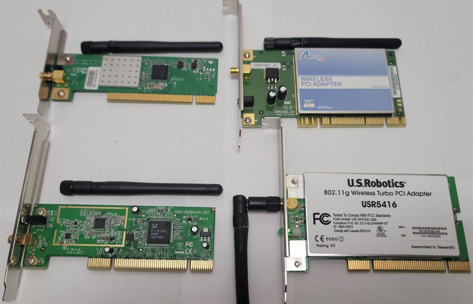 Lot of 4 Wireless PCI Adapters : U.S.Robotics, AirLink101, Realtek, Dell, Belkin