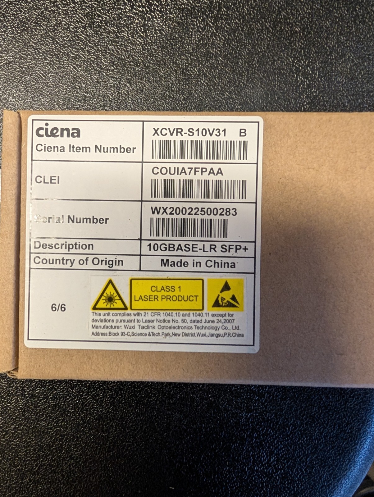 5 Total. Ciena XCVR-S10V31  10GBASE-LR SFP+ 1310nm 10km DOM Duplex LC