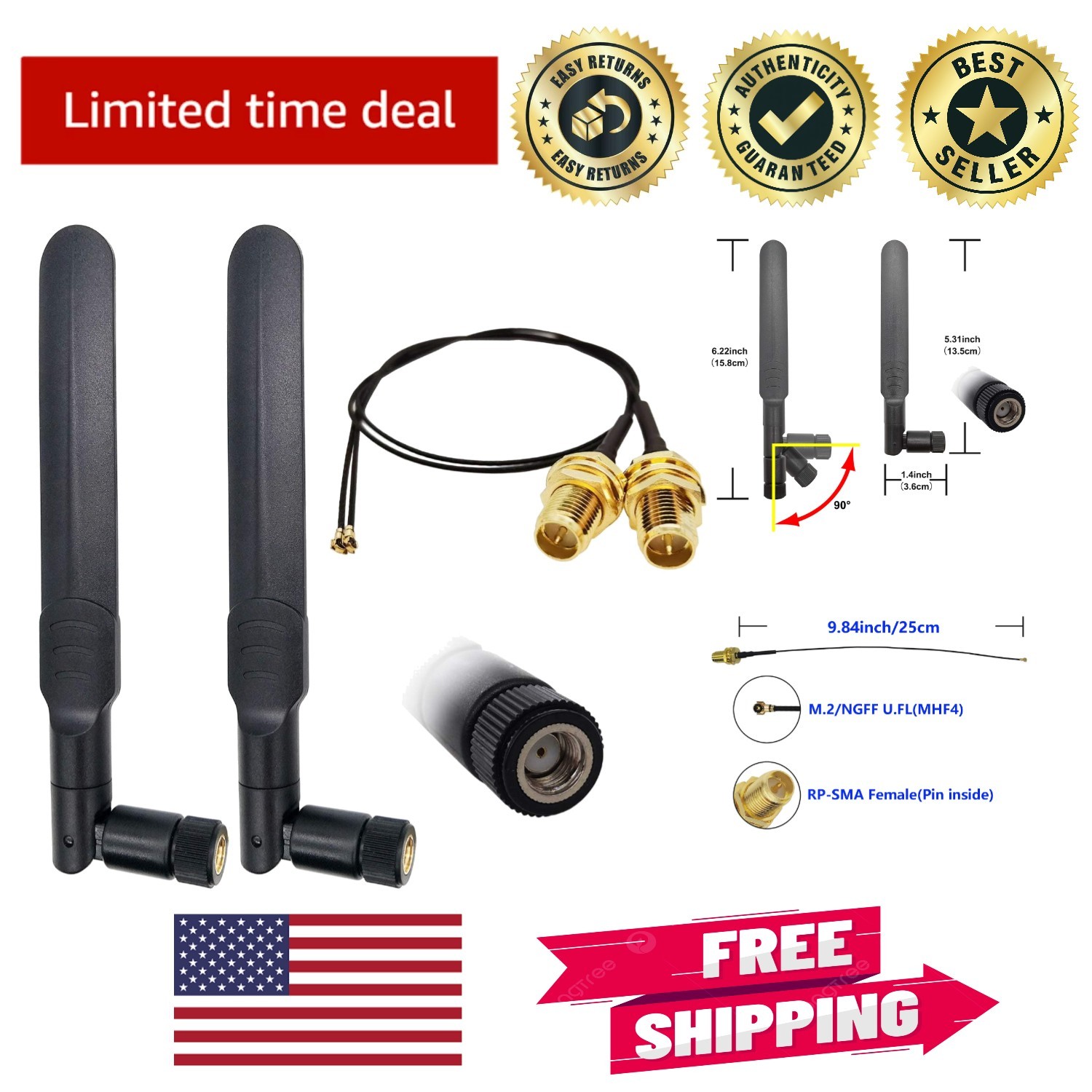 Reliable 8dBi Dual-Band WiFi Antenna Kit - Boost Connectivity for M.2 Cards