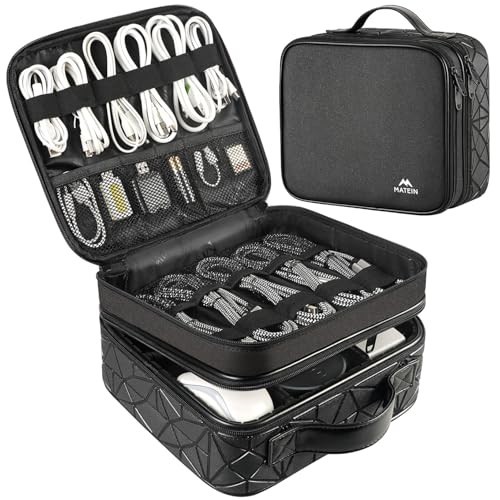 MATEIN Cable Organizer Bag Waterproof Double Layer Travel Electronics Case Black