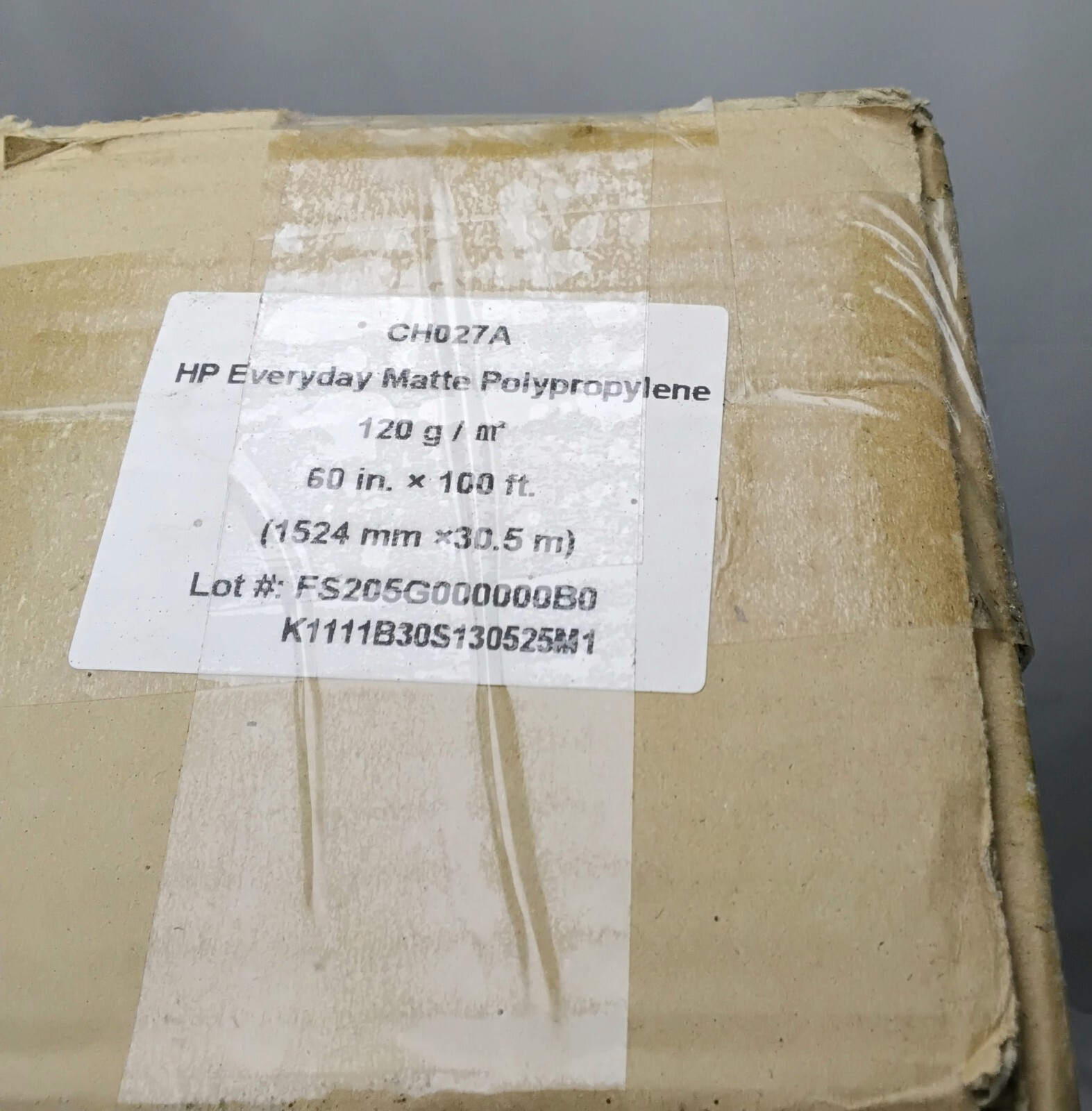 HP Everyday Matte Polypropylene Roll Ch027A 60" X 100'  New In Box 