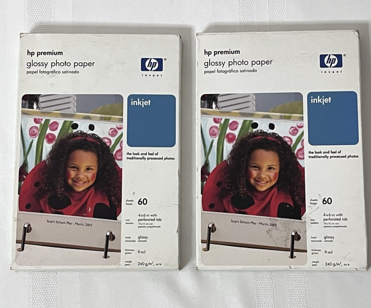HP~Premium Glossy PHoto paper lot of 2 ea. 60 sheets-total 120 #Q1989A 4 X 6 