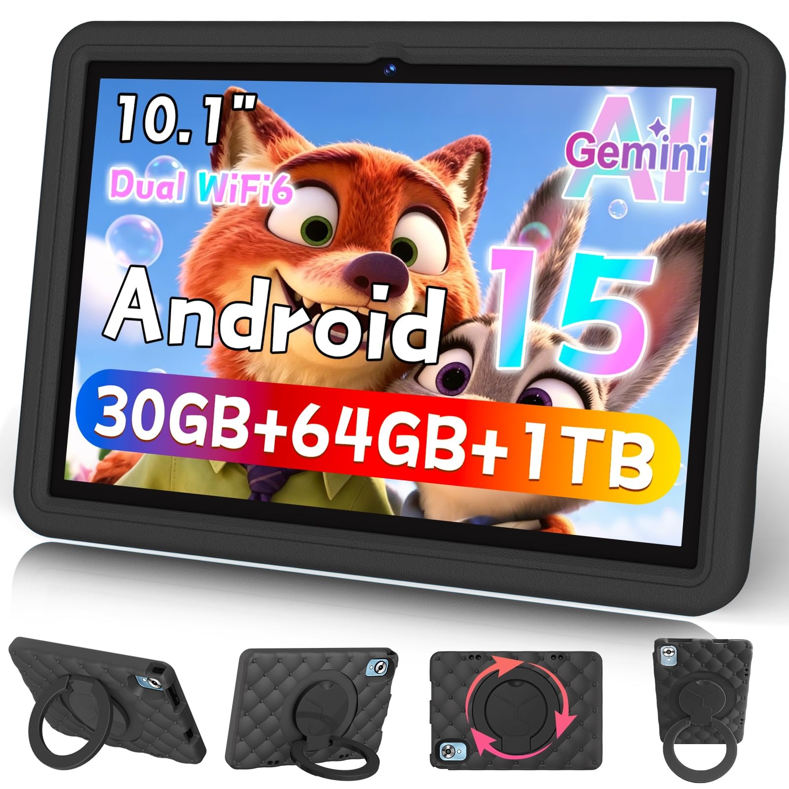 Dmoao D7 Kids Android Tablet Black Wi-Fi 64GB 10.1" Anti-Blue Light LCD Display