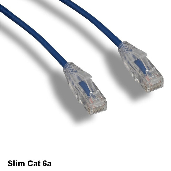 KNTK Blue 2ft Slim Cat6a UTP Patch Cable 28AWG Ethernet RJ45 Network Snagless