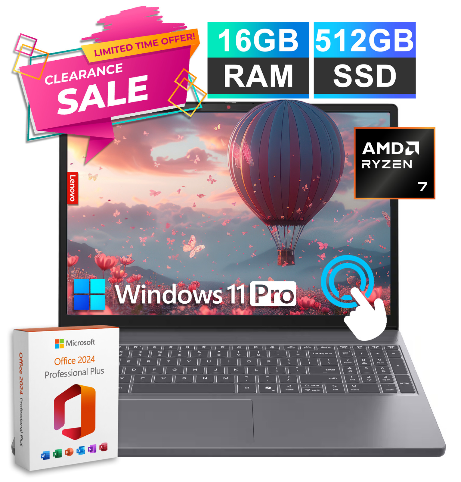 2026 Lenovo Slim 3 Touchscreen Laptop 15.3 AMD Ryzen 7 16GB RAM 512GB SSD Office