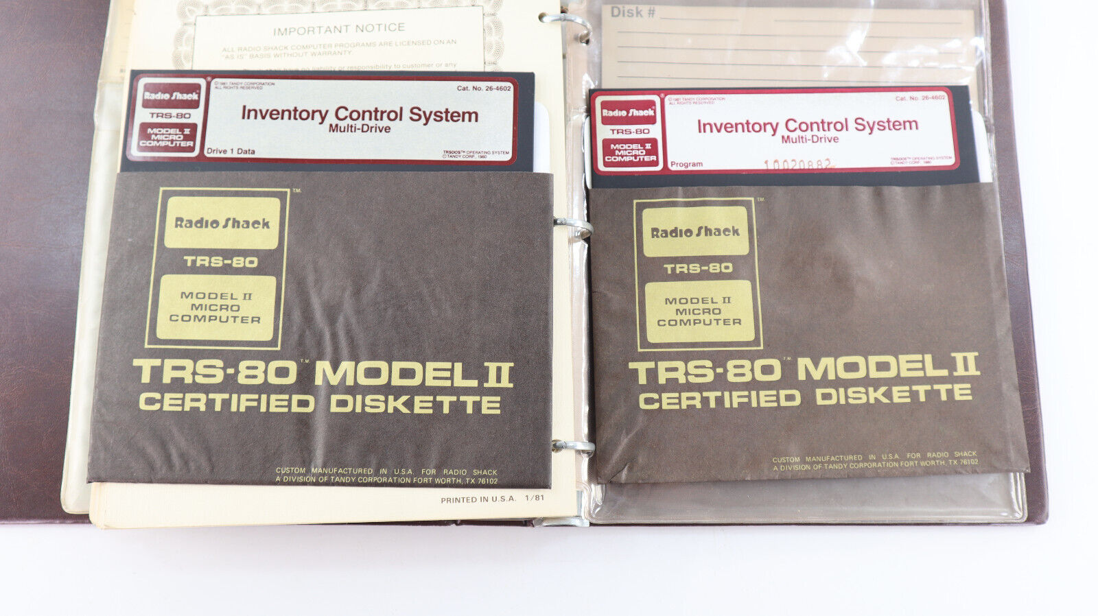 Tandy TRS-80 MODEL II Invertory Control System Manual & 8