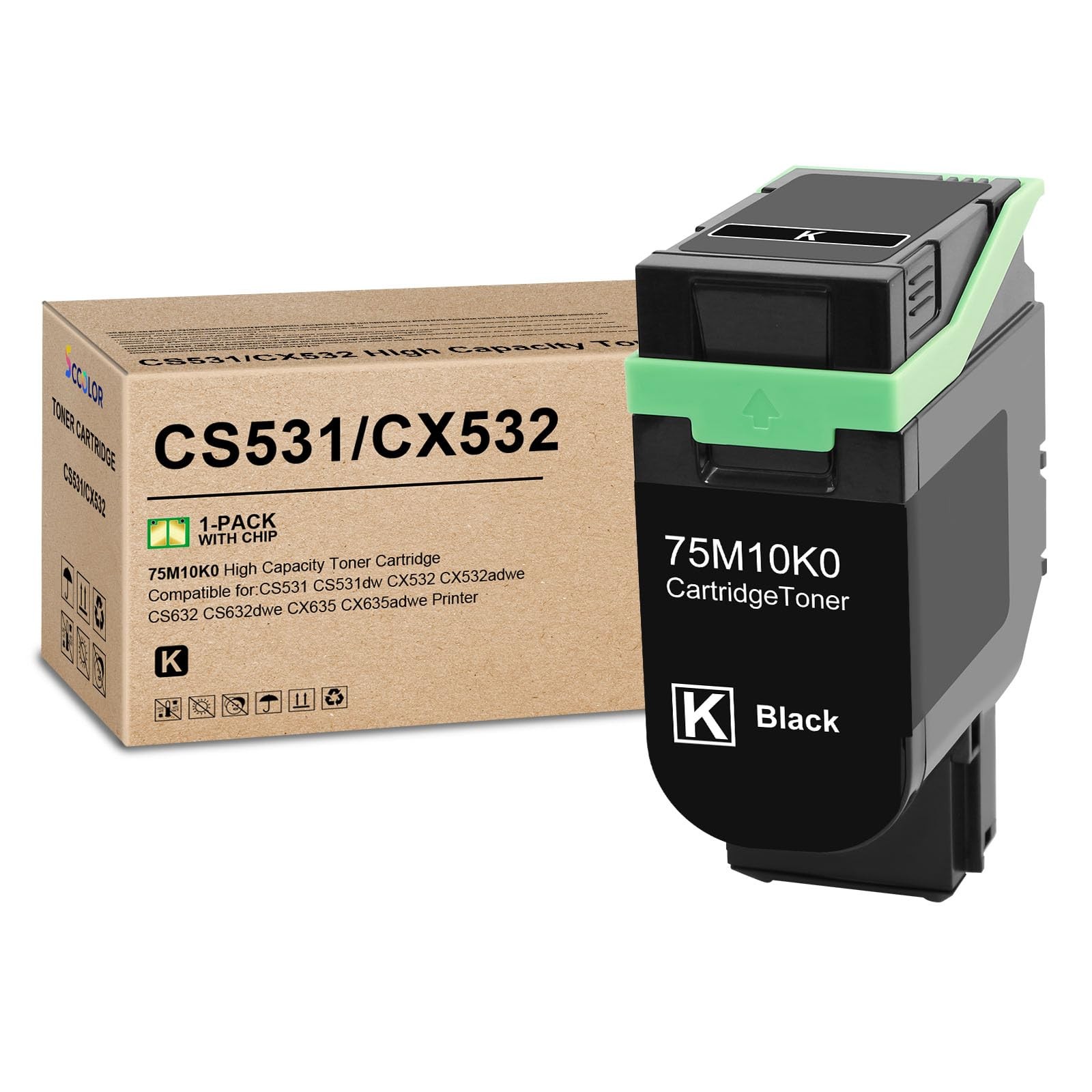 CS531 CX532 Black Toner Cartridge with new Chip Compatible for Lexmark 75M10K0