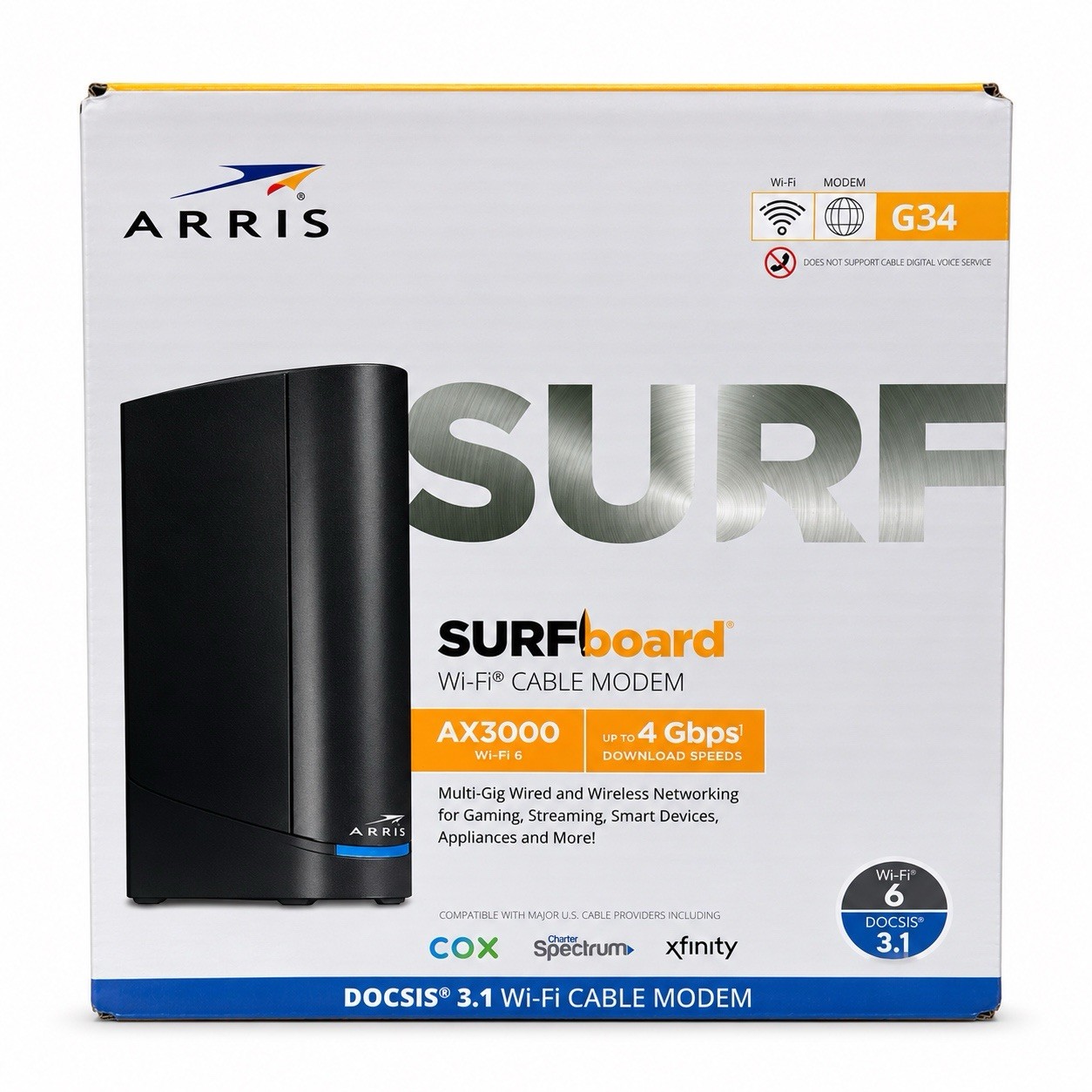 NEW ARRIS Surfboard G34 DOCSIS 3.1 Wi-Fi Cable Modem AX3000