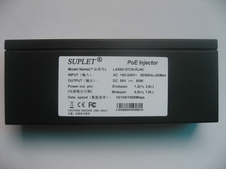 SUPLET LAS60-57CN-RJ45 56V 60W 1.07A Haikang With Power cord POE power module