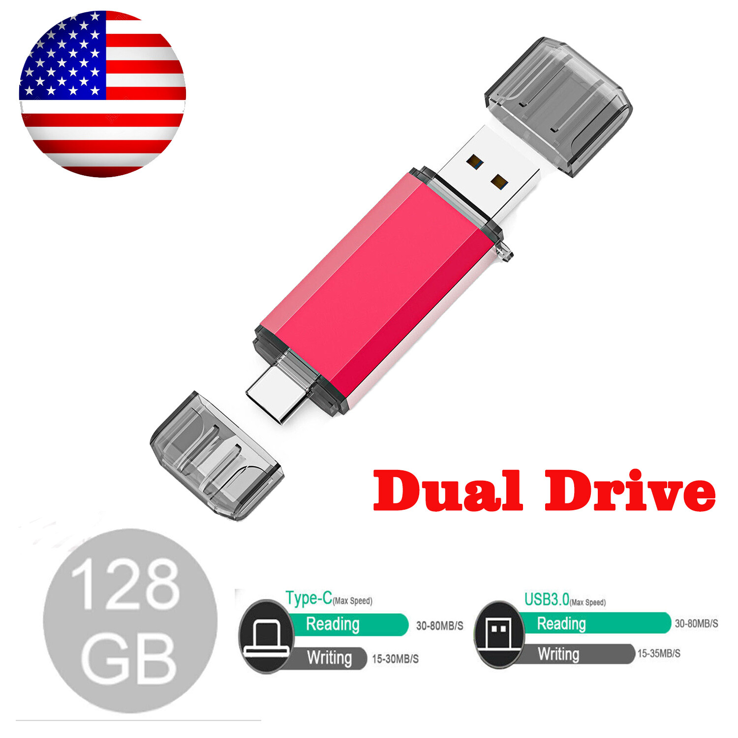 1x 64Gig Flash Drive USB A USB C Memory Stick USB Drive For Samsung Galaxy Phone