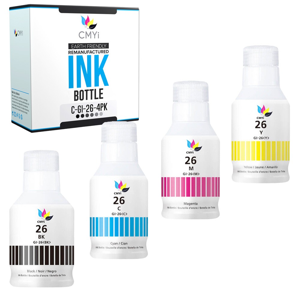 CMYi 4-Pack Compatible GI-26 Ink Bottles for Canon MAXIFY GX7020 GX7021 GX7040