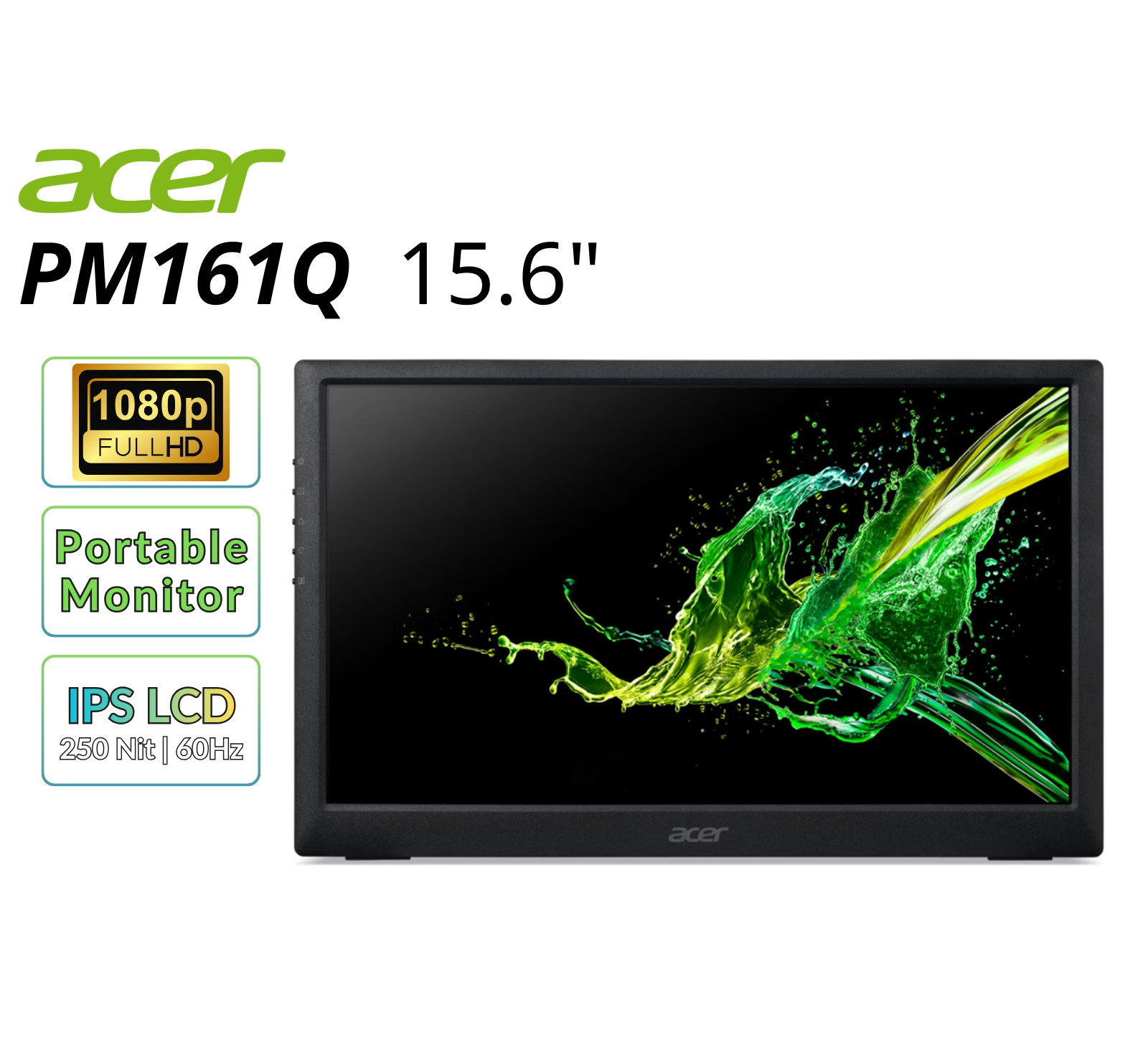 Acer PM161Q 15.6" 1920x1080 60Hz 250Nit 7ms 15.6 Portable Monitor Refurbished