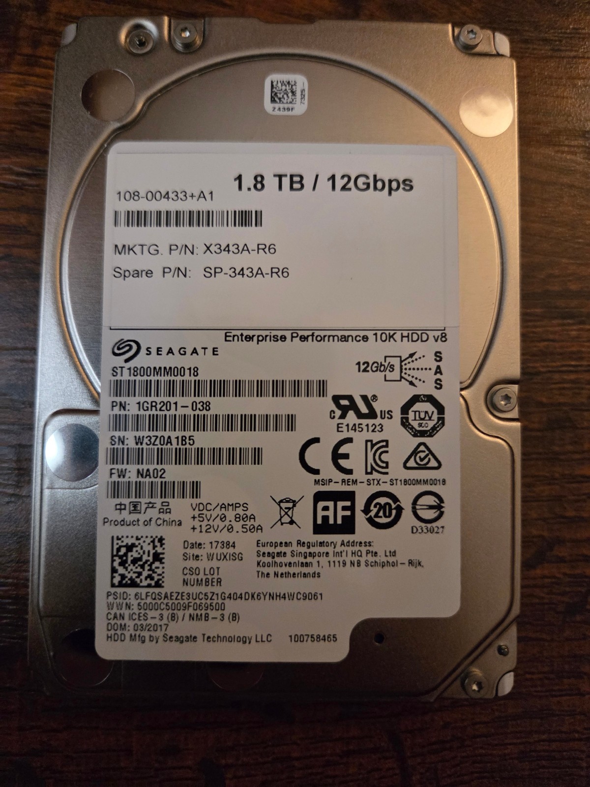 Netapp Seagate ST1800MM0018 1.8TB 10K SAS 12Gb/s 2.5" HDD 1GR201-038 X343A-R6
