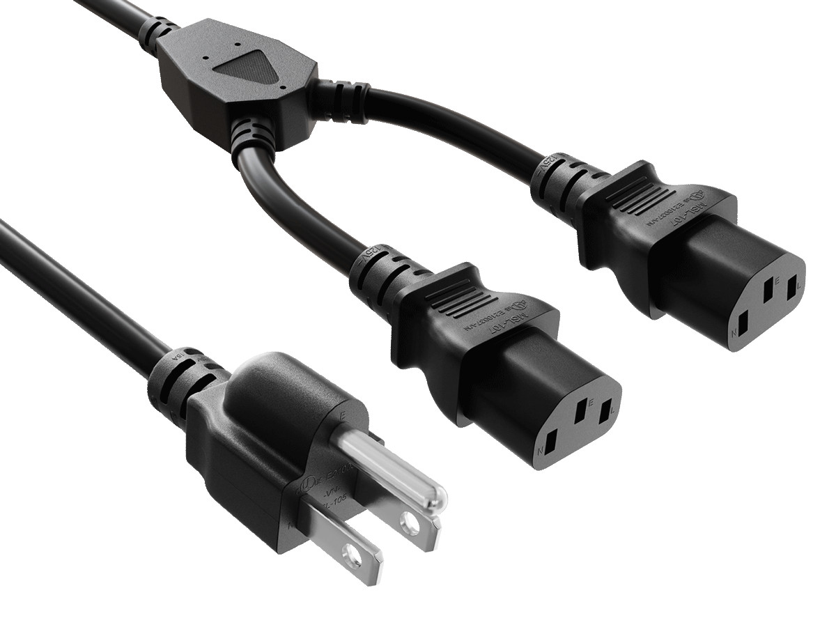 3ft NEMA 5-15P to 2x C13 Computer Power Splitter, 16 AWG SJT Heavy Duty, 13A/...