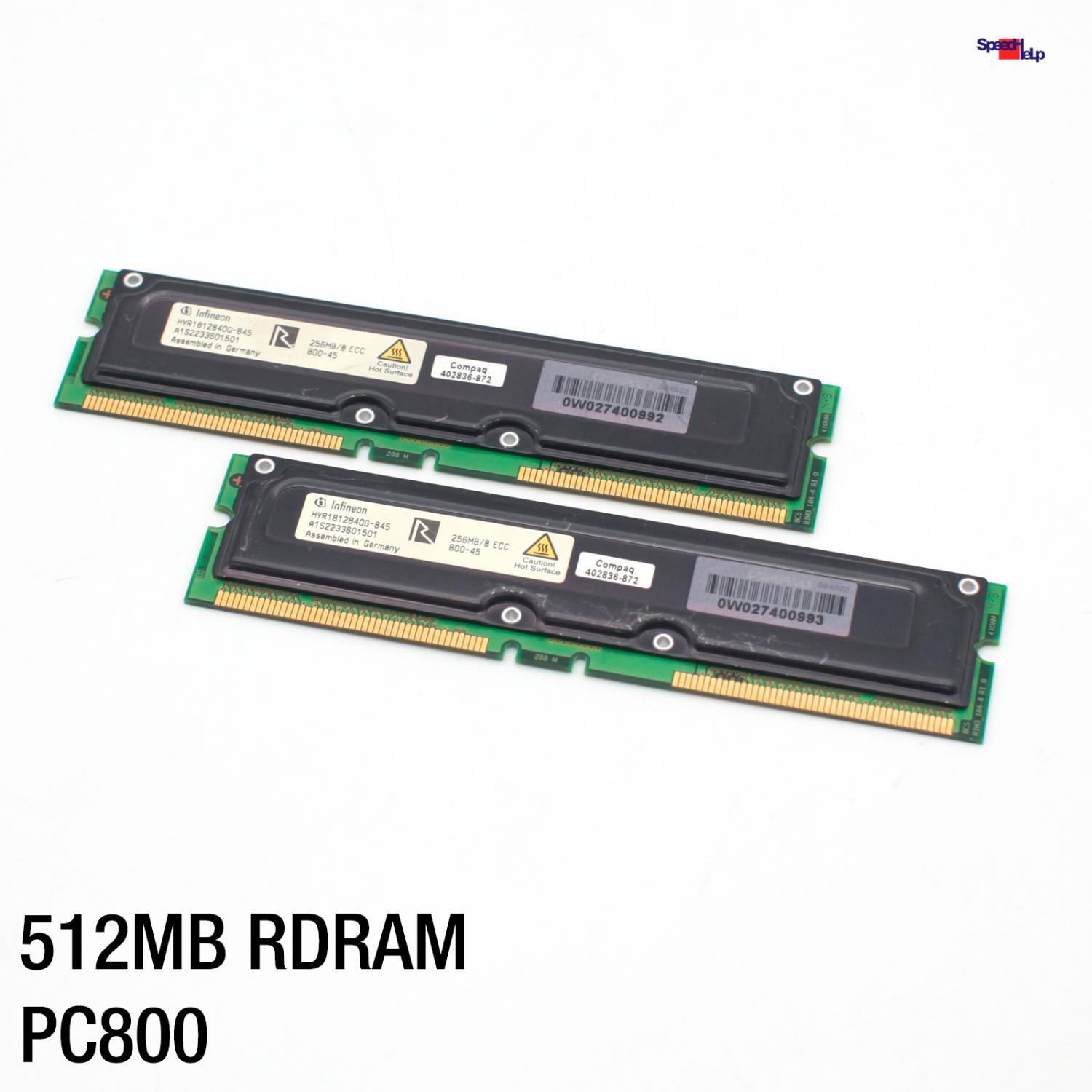 512MB 2x256MB RDRAM PC800 RIMM ECC Infineon HYR1812840G-845 800-45 Server RAM