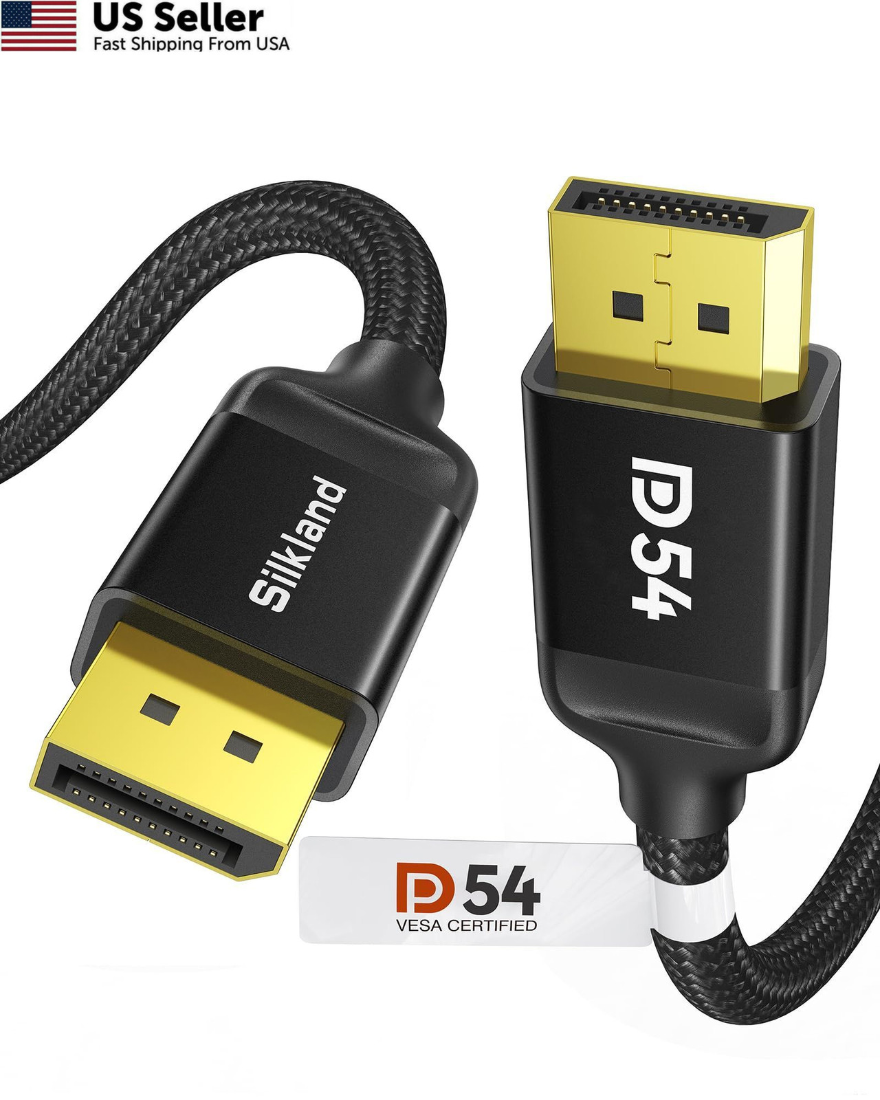 Silkland 54Gbps DisplayPort Cable 2.1 [VESA Certified], DP 6.6 Feet, Black 