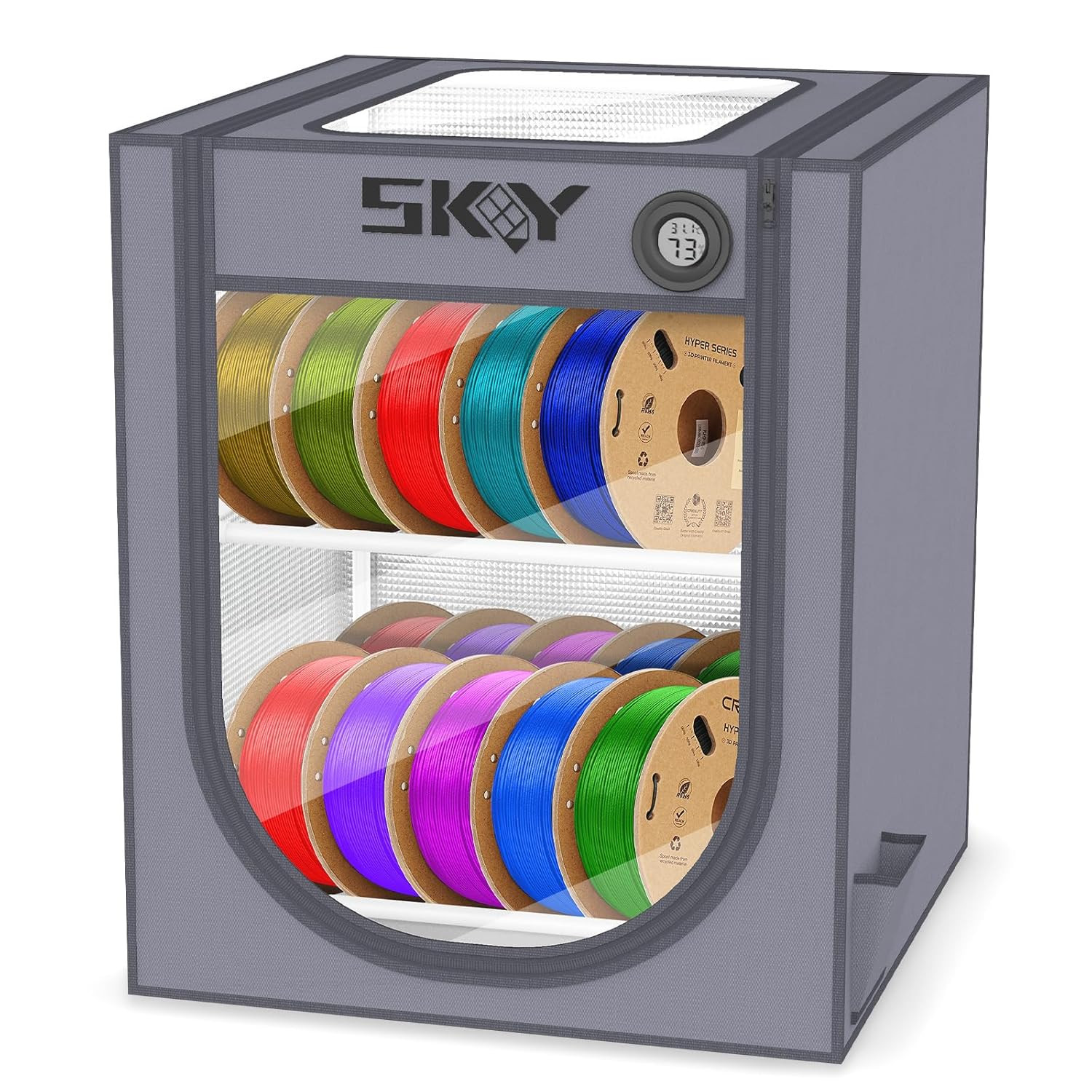 3D Printer Filament Storage Box with Thermo-Hygrometer - 2 Tiers Metal Filament