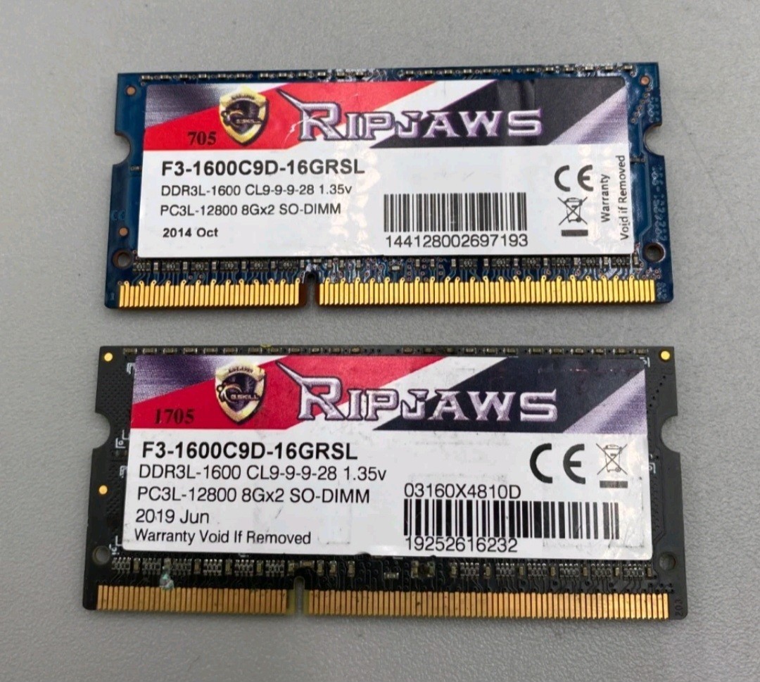 Lot of 2 RipJaws (2 x 8GB = 16GB) PC3L-12800 DDR3 1600MHz RAM Memory Excellent