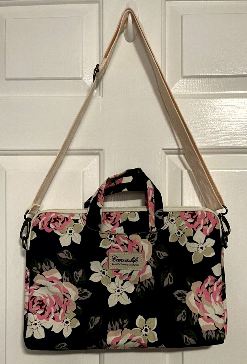 Canvaslife Canvas Elegant Floral Flower Print Padded Laptop Computer Bag