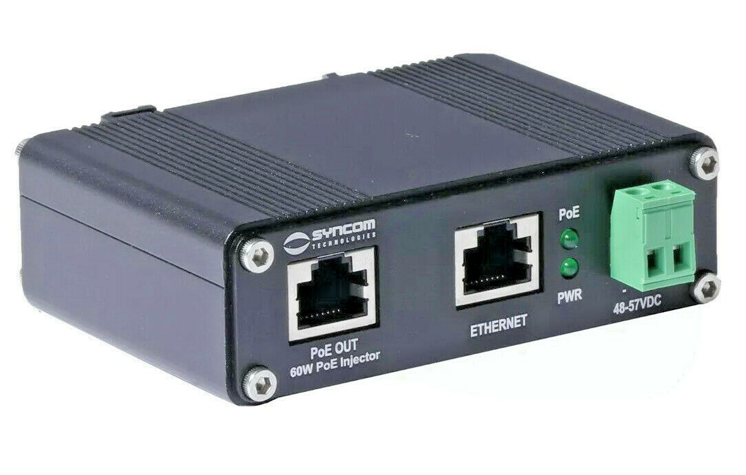 Hardened 60W PoE++ Rugged Mid-Span PoE  Injector High Power Gigabit -40C to 75C