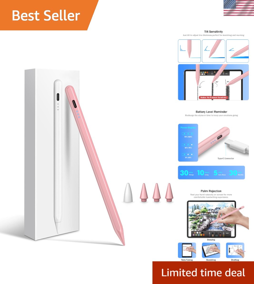 Stylus Pen for iPad 2018-2025 with Fast Charge, Tilt Sensor, Magnetic Compati...