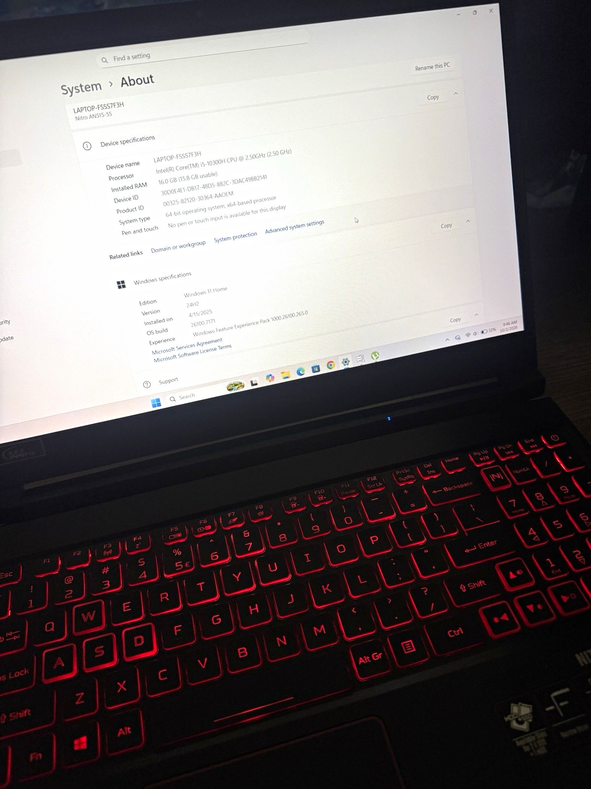 Acer Nitro AN515-55 15.6" Gaming Laptop i5 10th Gen 16GB SSD GTX W11 Black