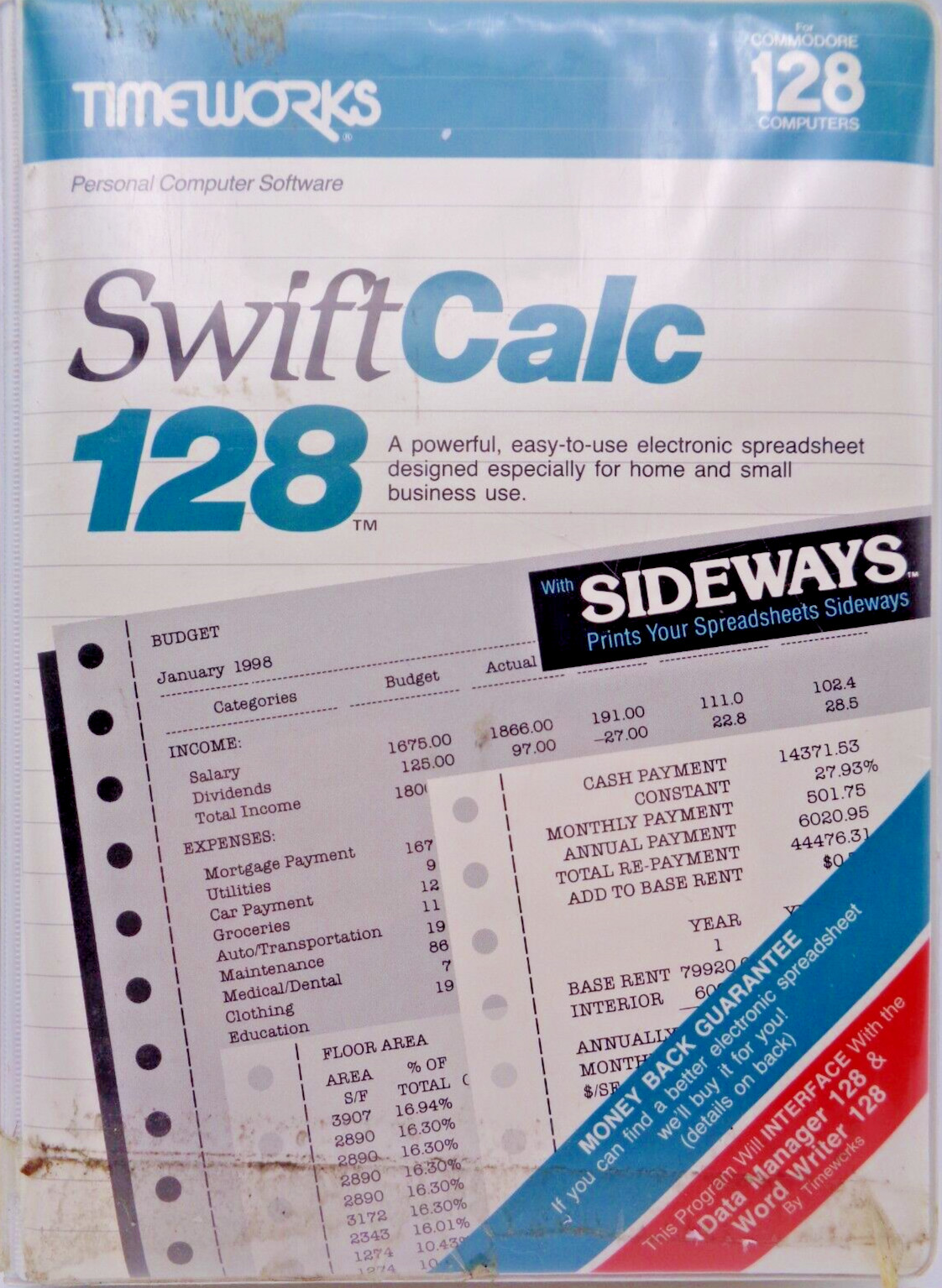COMMODORE 128 -- SWIFT CALC 128 WITH SIDEWAYS (TIMEWORKS - DISK)