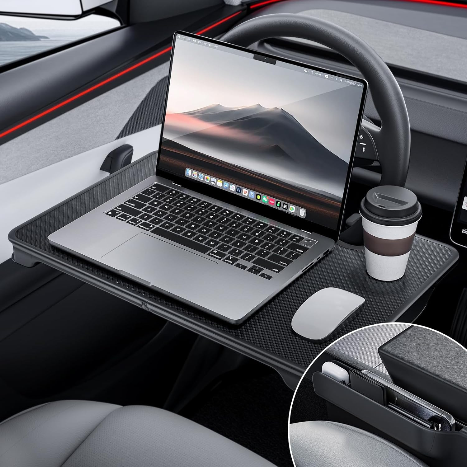 2 in 1 Car Steering Wheel Desk Tray Foldable Laptop Table Seat Gap Organizer